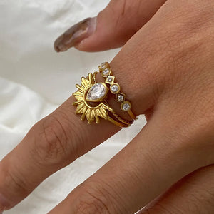 ring in gold featuring rhinestone accents and stacked fit