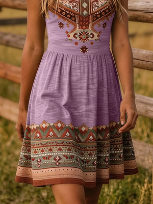 Tribal Print Sleeveless A-line Summer Dress in Orange