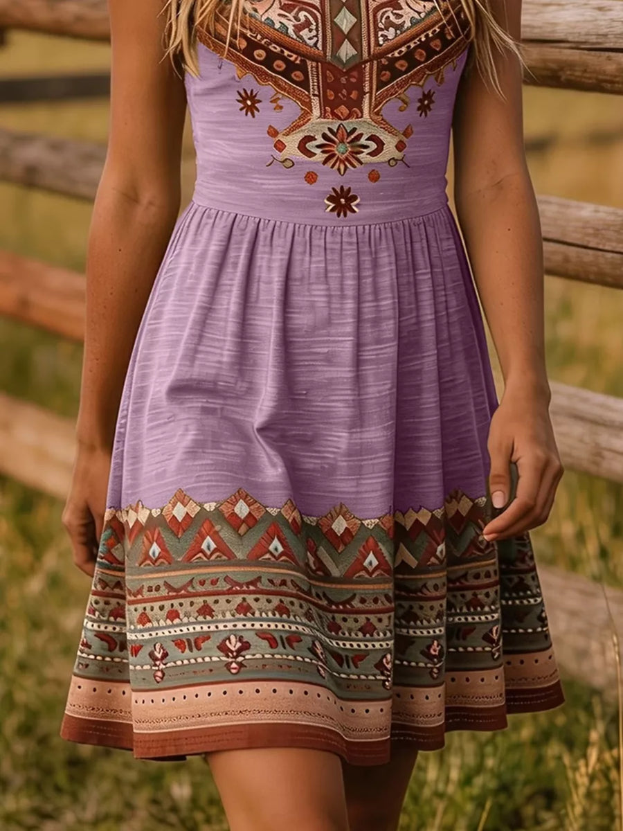 Tribal Print Sleeveless A-line Summer Dress in Orange