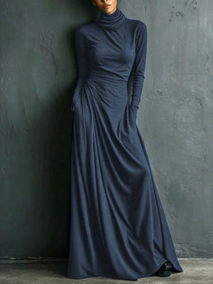 modern maxi dress in charcoal with turtleneck