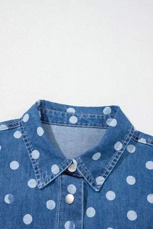 Polka Dot Long Sleeve Collar Shift Tunic Denim Jacket option 8