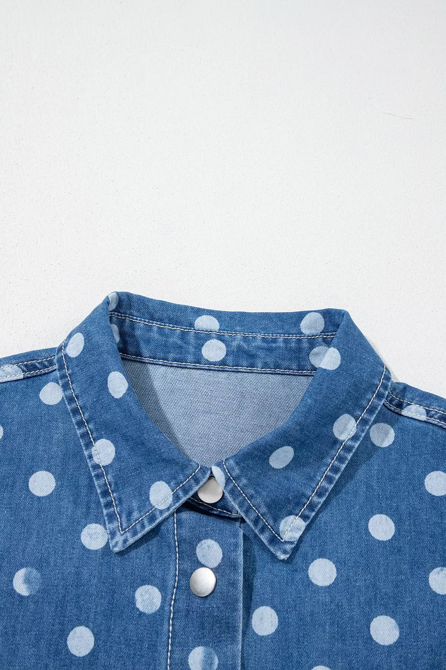 Polka Dot Long Sleeve Collar Shift Tunic Denim Jacket option 8