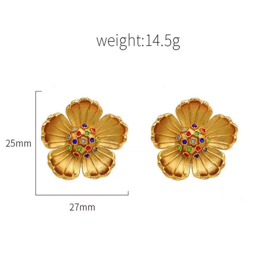 earrings featuring floral in Gold with 18K Gold-Plated,Titanium Steel,Zircon Care instructions: Avoid wearing during ex