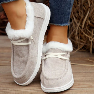 Light Gray Sherpa-Trimmed Slip-On Sneaker Booties with white laces and soles.