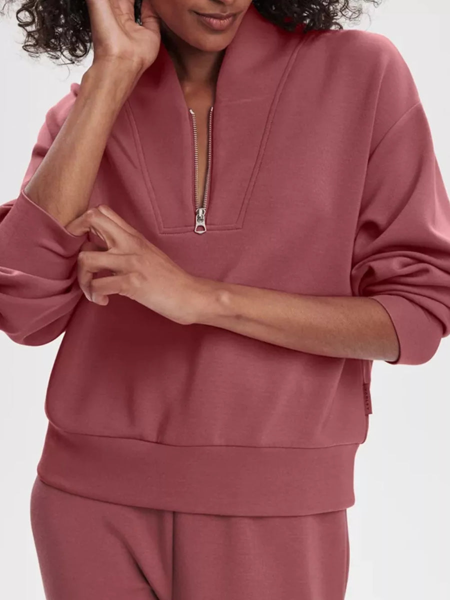 Quarter-zip Sweatshirt And Wide-leg Pants Set in Gray with zipper