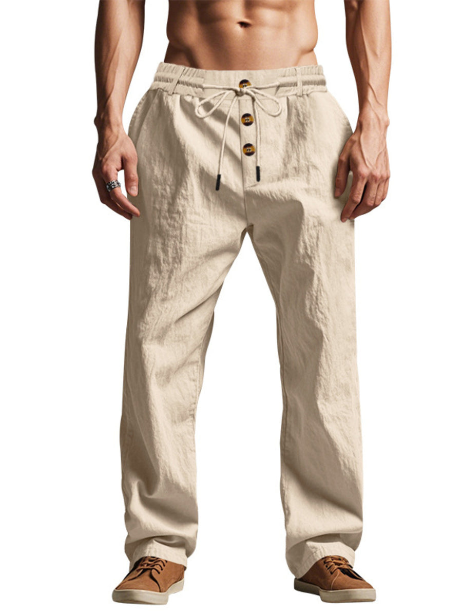 pants in beige featuring button-front detail and relaxed fit