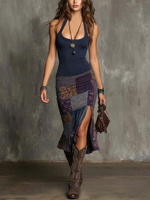 midi dress in Plum Purple with side slit and midi