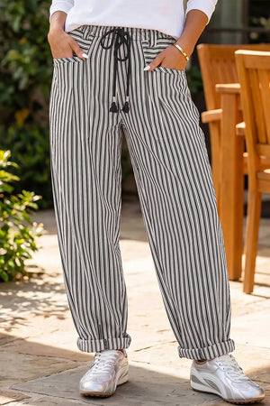 wide-leg pants featuring striped in cream with 100% cotton Care instructions: Machine wash cold texture