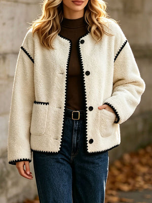 ivory boxy jacket with round neck