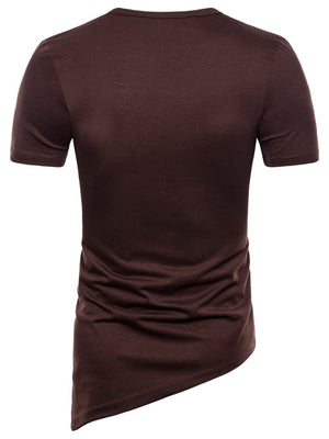 Brown cotton t-shirt with short sleeves and an asymmetric hem.
