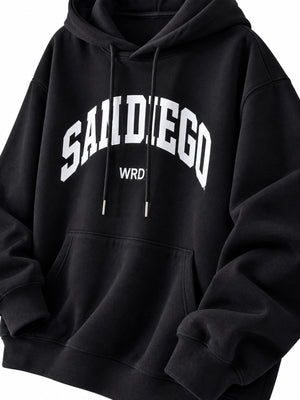 pullover hoodie in Black with oversized and hip-length