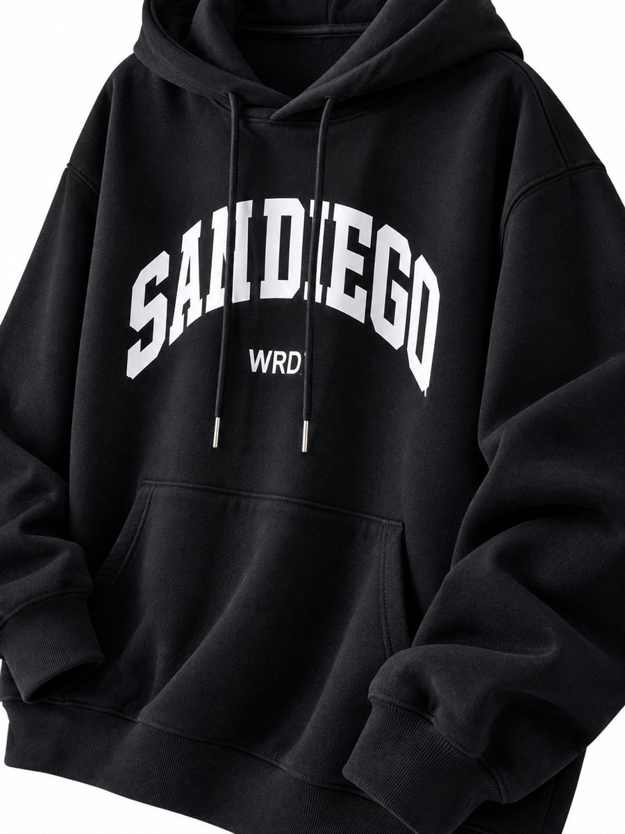 pullover hoodie in Black with oversized and hip-length