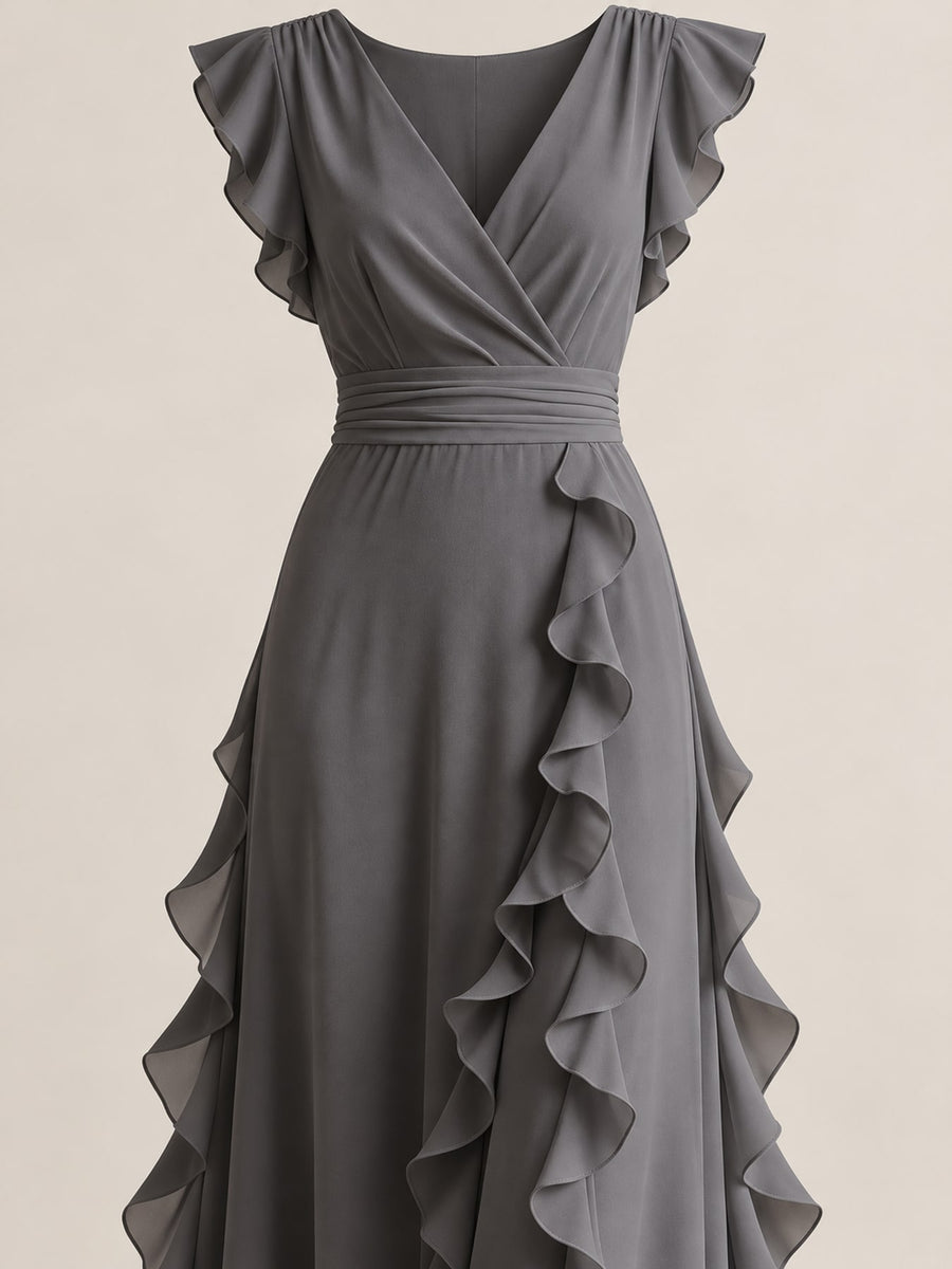 maxi dress in Sky Blue with ruffled and maxi