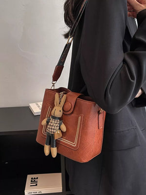 PU Leather Imported Size & crossbody bag in Black with boxy silhouette