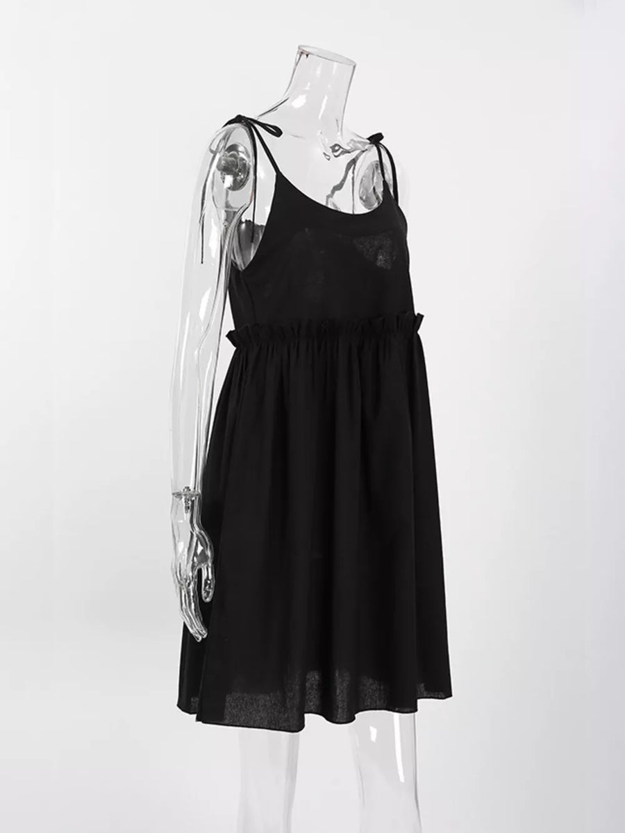 Black fit-and-flare mini dress with square neck
