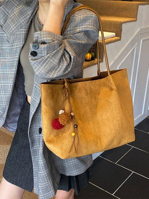Solid Color Large Suede Tote Bag in Tan with large capacity