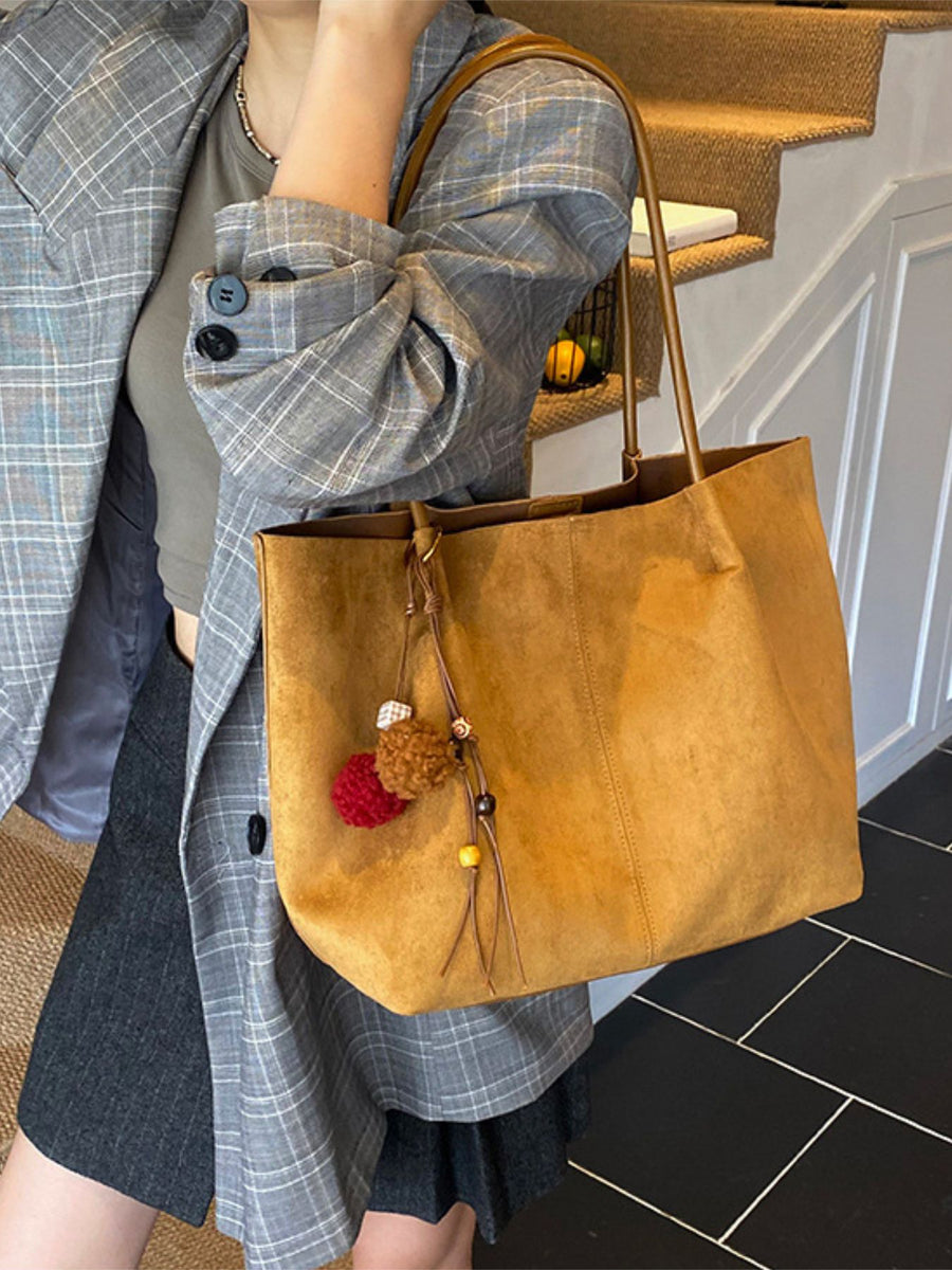 Solid Color Large Suede Tote Bag in Tan with large capacity
