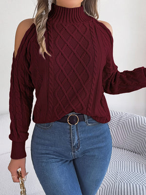 Orange regular pullover sweater with mock neck
