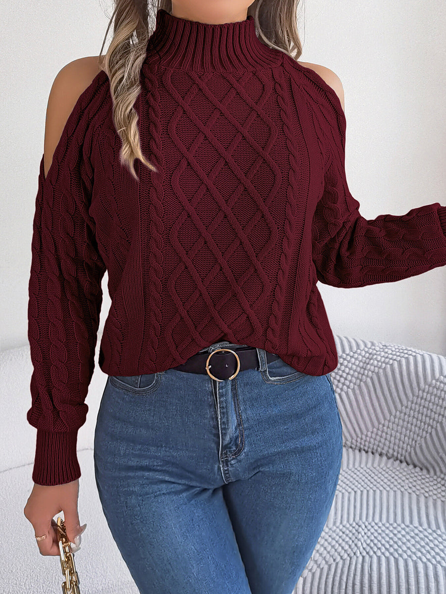 Orange regular pullover sweater with mock neck