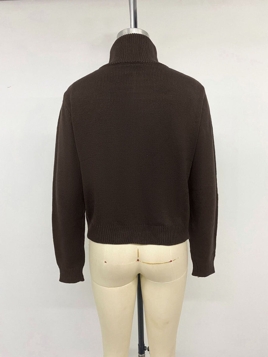 dark brown zip-up sweater