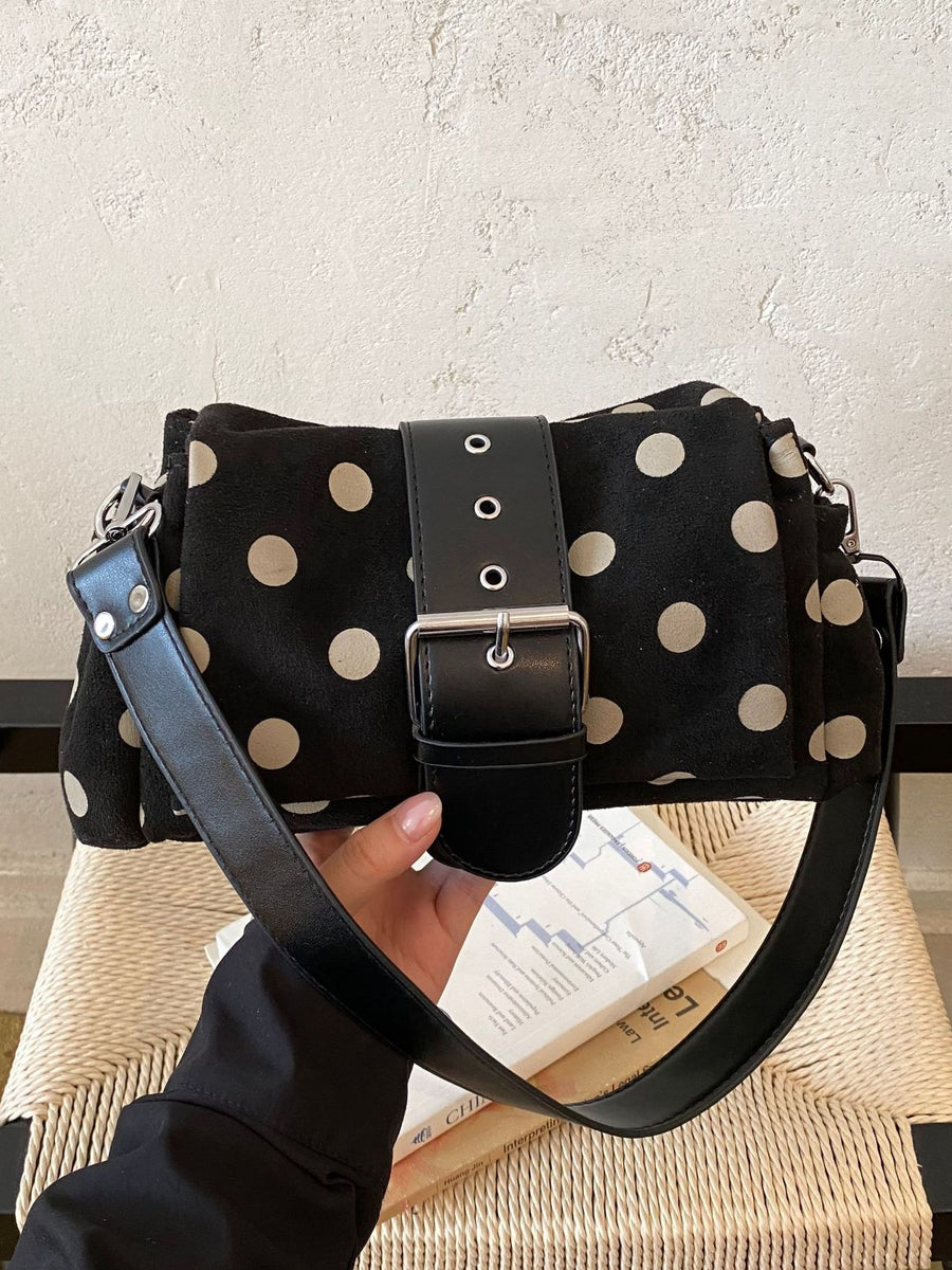 shoulder bag featuring polka-dot in Black with PU Leather Imported Size & texture
