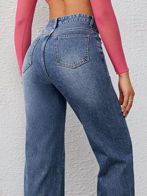 95% polyester, 5% elastane Care instructions: Machine wash cold wide-leg jeans in Black with wide-leg silhouette