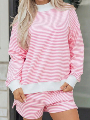 white lounge set featuring two-piece and striped