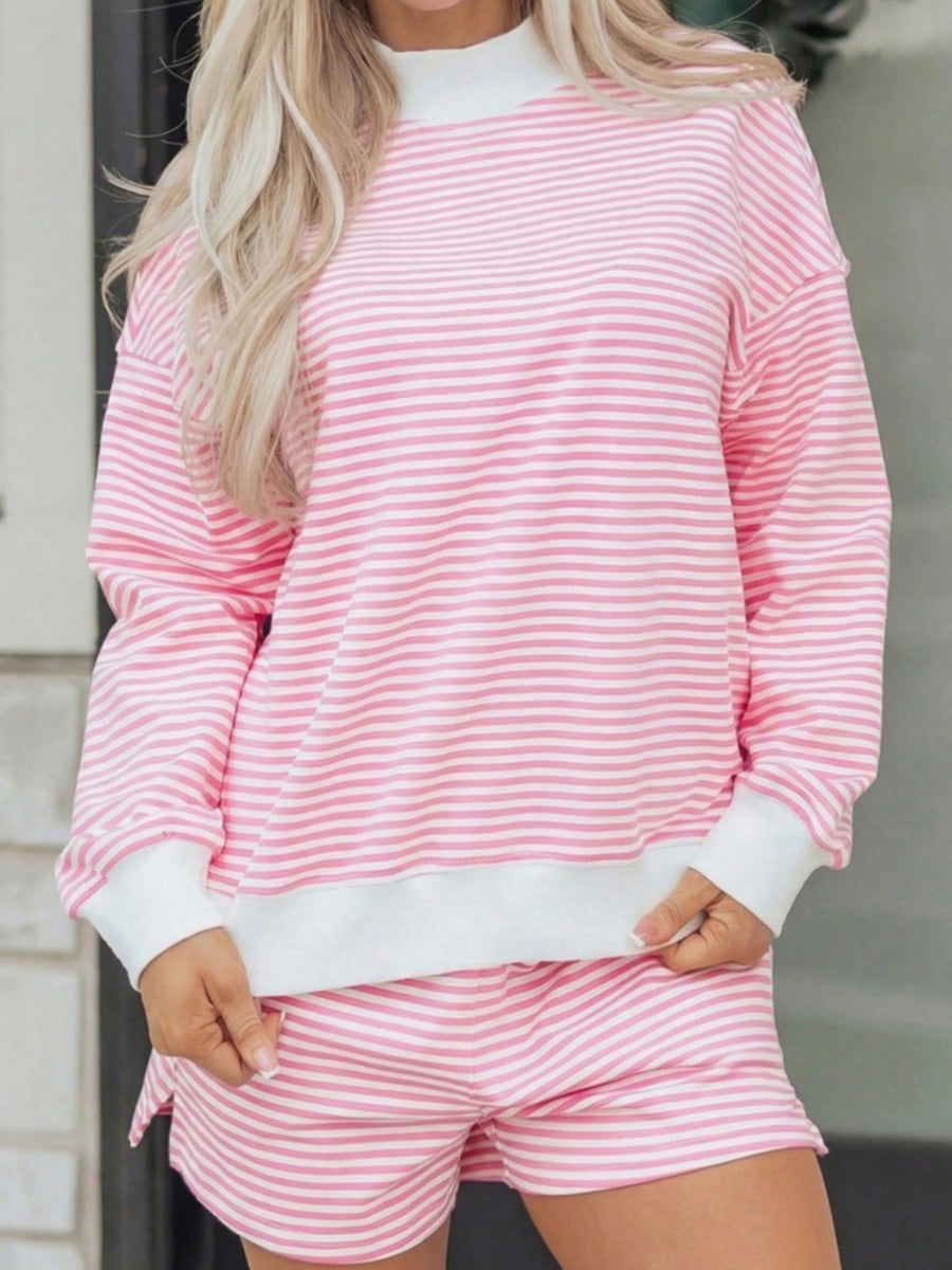 white lounge set featuring two-piece and striped