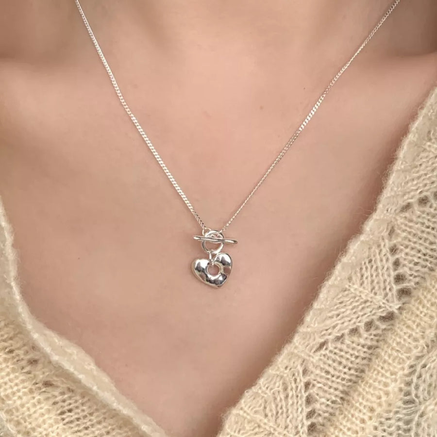 silver necklace with collarbone length and toggle