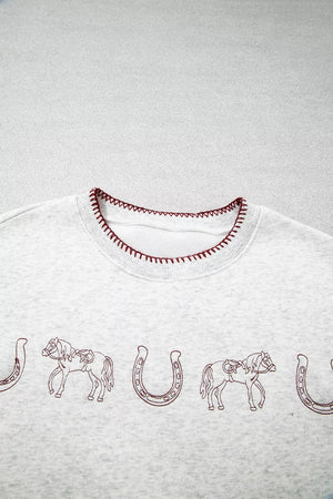 heather gray sweatshirt with ribbed hem and long sleeve