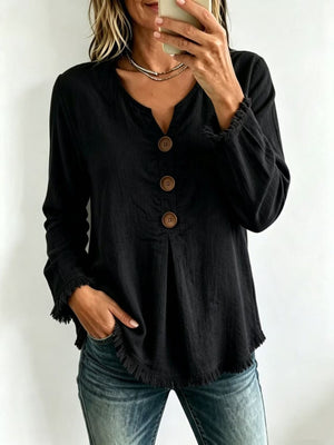 dusty rose blouse with buttoned and long sleeve