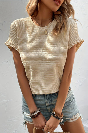Vonili Ruffle Chic Short Sleeve Top in Dust Storm