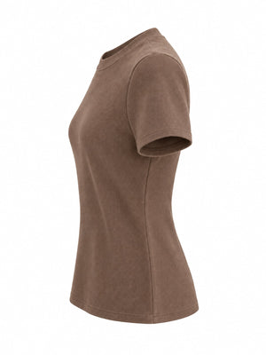 Slim-Fit Crew Neck Basic T-Shirt in Light Gray with stretch