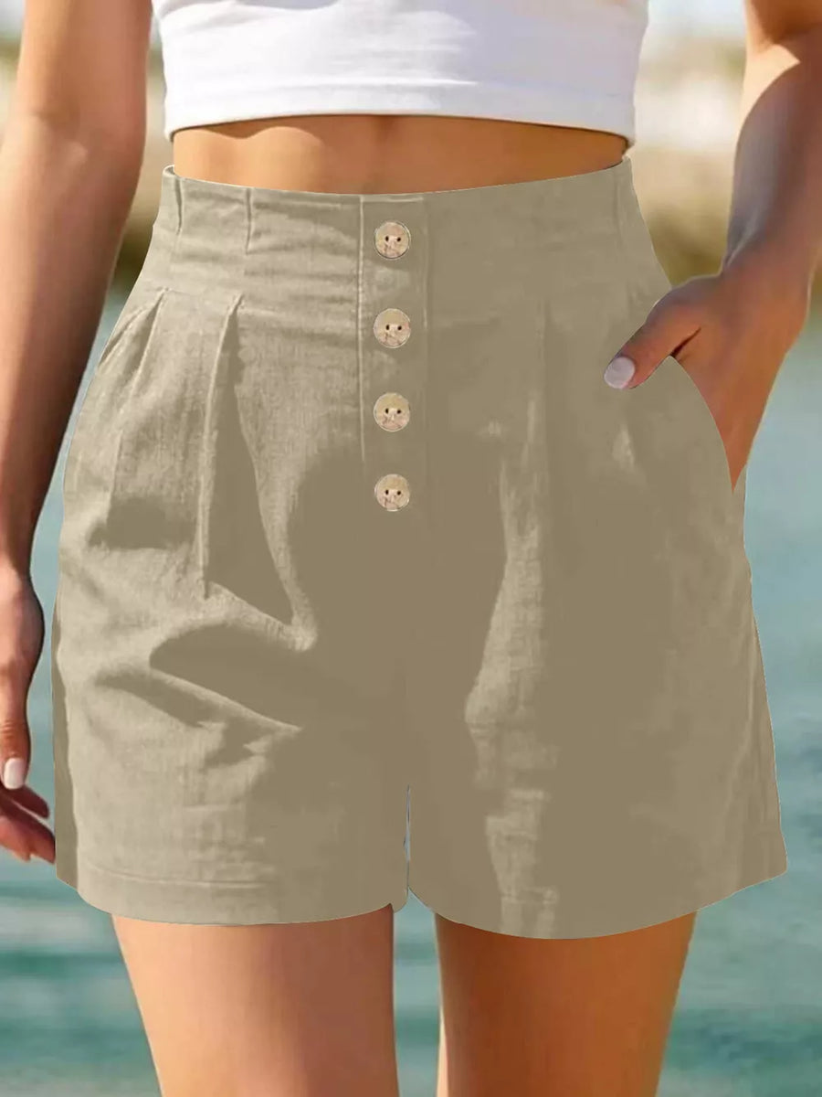 shorts in Brown with button-front and mini