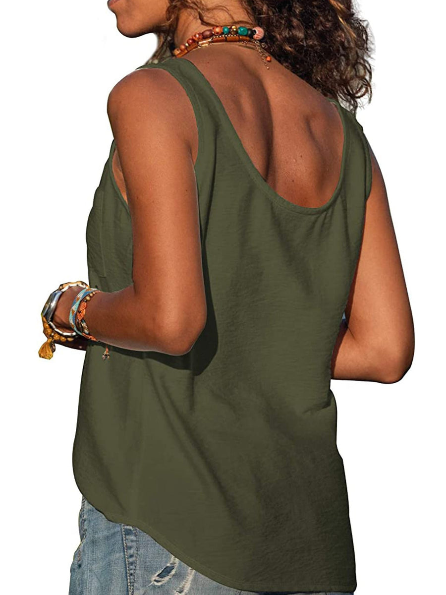 Full Size Casual Round Neck Tank in White with pocketed