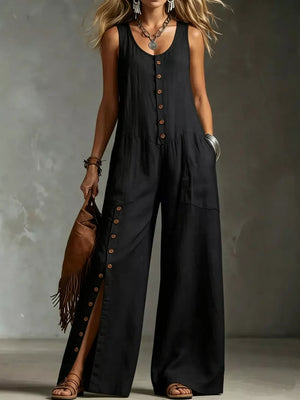 bohemian jumpsuit in Black with scoop neck