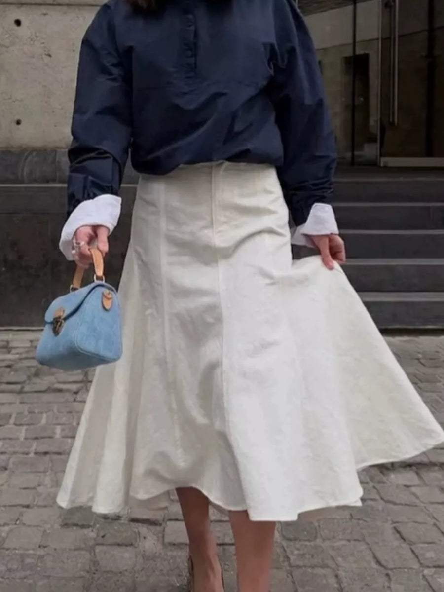 High-waisted Mermaid Midi Skirt in white with high-waisted