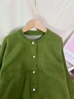 Pink relaxed cardigan with round neck