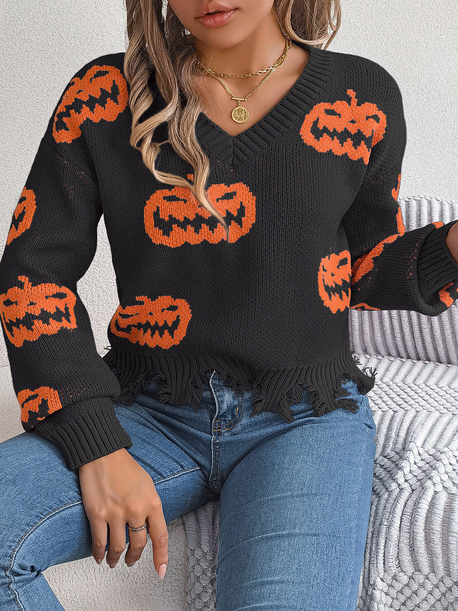 light gray pullover sweater with pullover and pumpkin