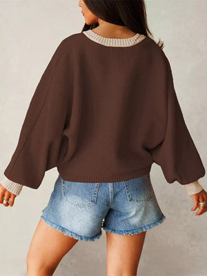 Red cardigan with cropped and button-front