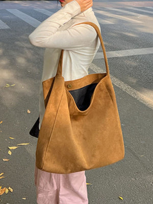 Suede Imported Size & handbag in Caramel with relaxed silhouette
