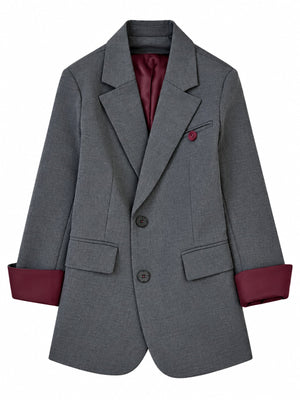 blazer in charcoal gray featuring pocketed and regular fit
