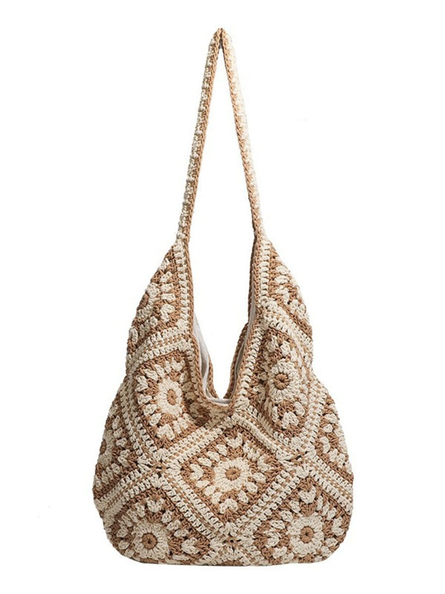 handbag featuring granny square in light beige with Polyester Imported Size & texture