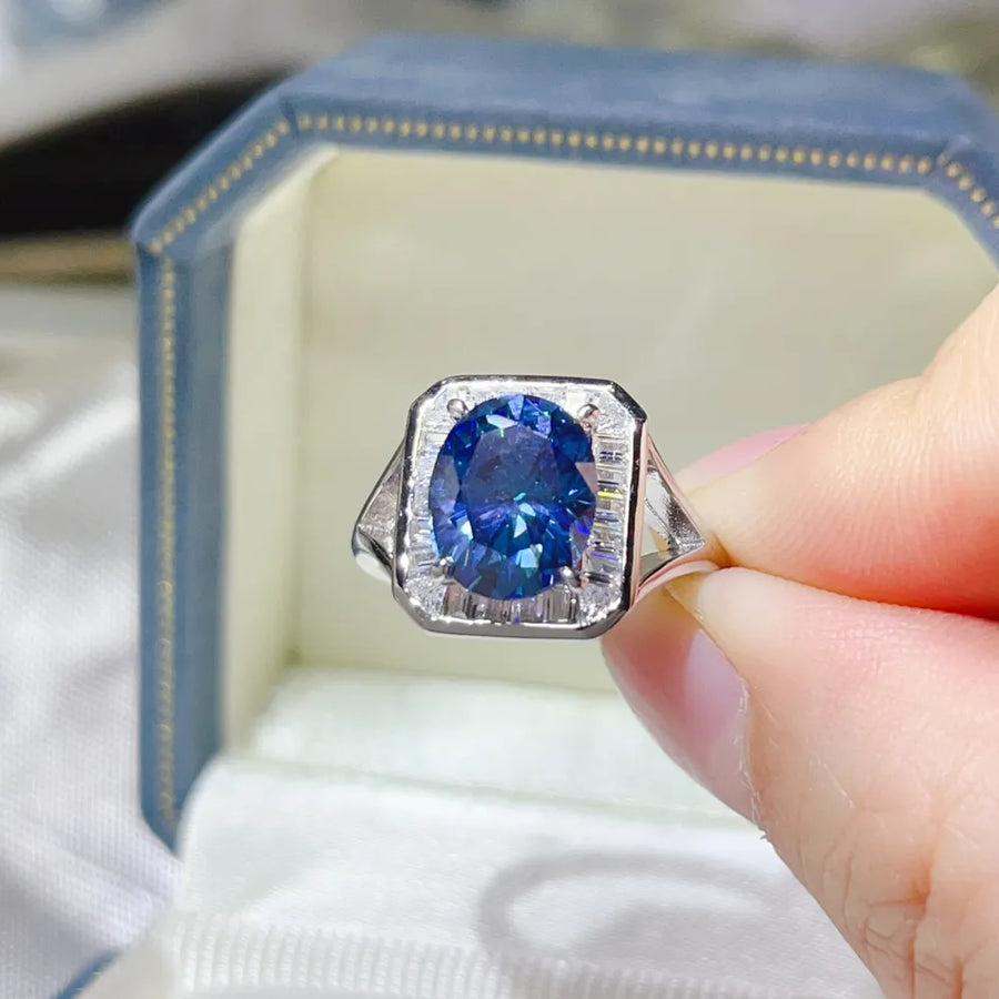 3 Carat Moissanite Square Ring Platinum-plated 925 Silver in sky blue with 3 carat moissanite