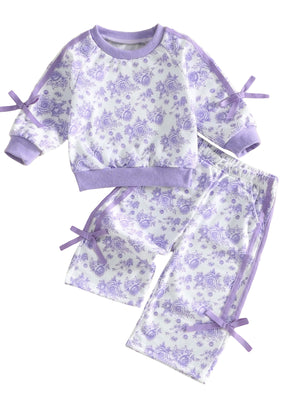 95% cotton, 5% spandex Care instructions: Machine wash cold lounge set in Lavender Purple with relaxed silhouette