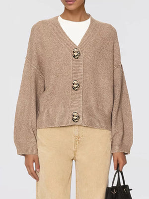 classic cardigan in chocolate brown with v-neck