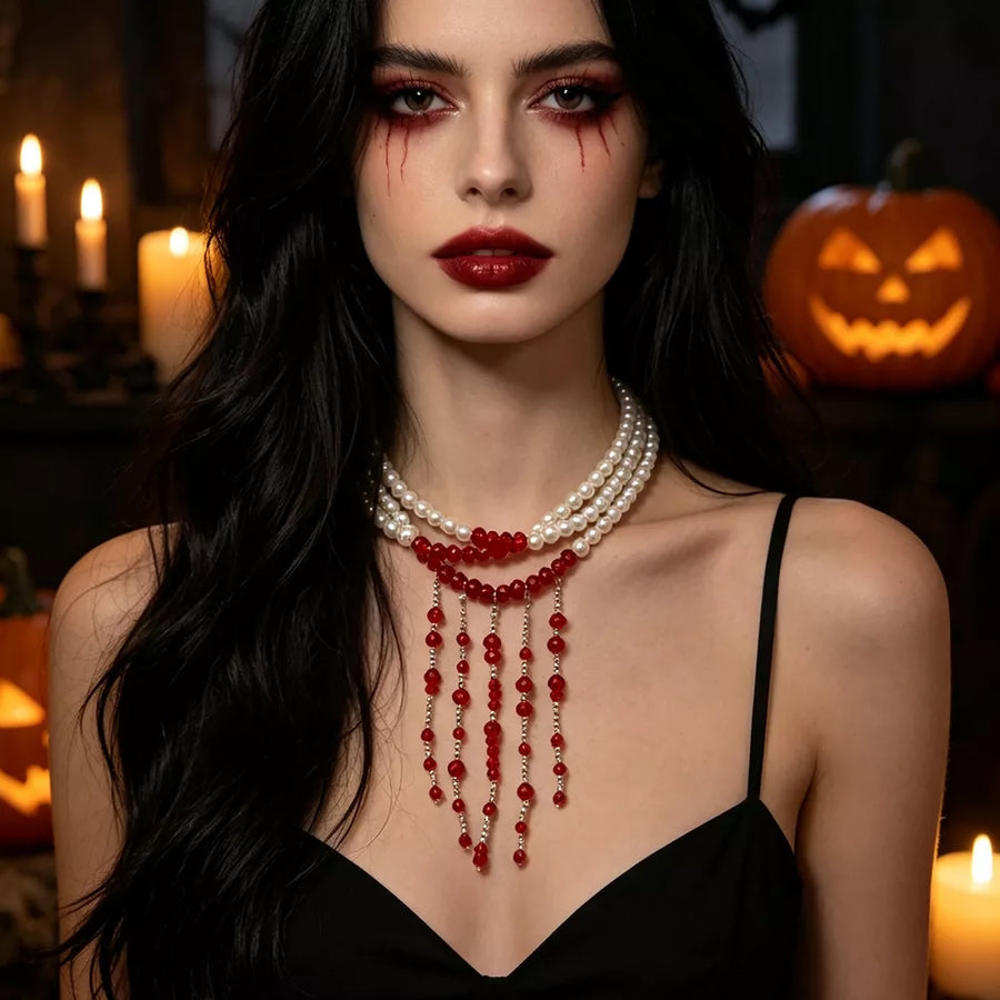 black necklace with beaded and none