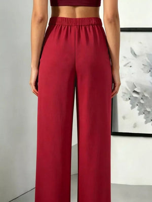 wide-leg pants in Deep Red with high-waisted and full-length