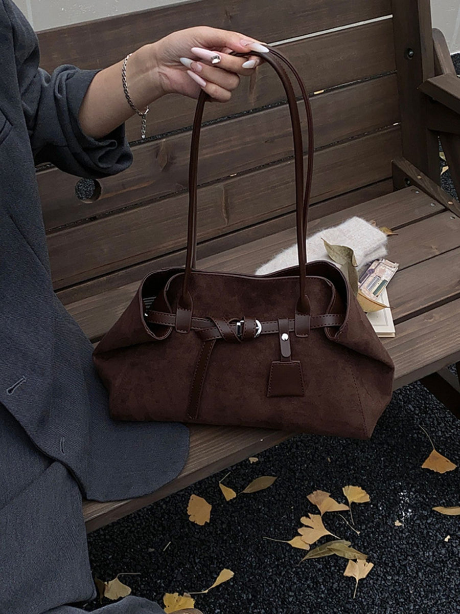 shoulder bag in Coffee Brown with buckle detail and medium