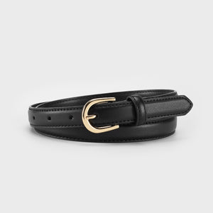 Black leather belt with adjustable strap and luxe golden buckle